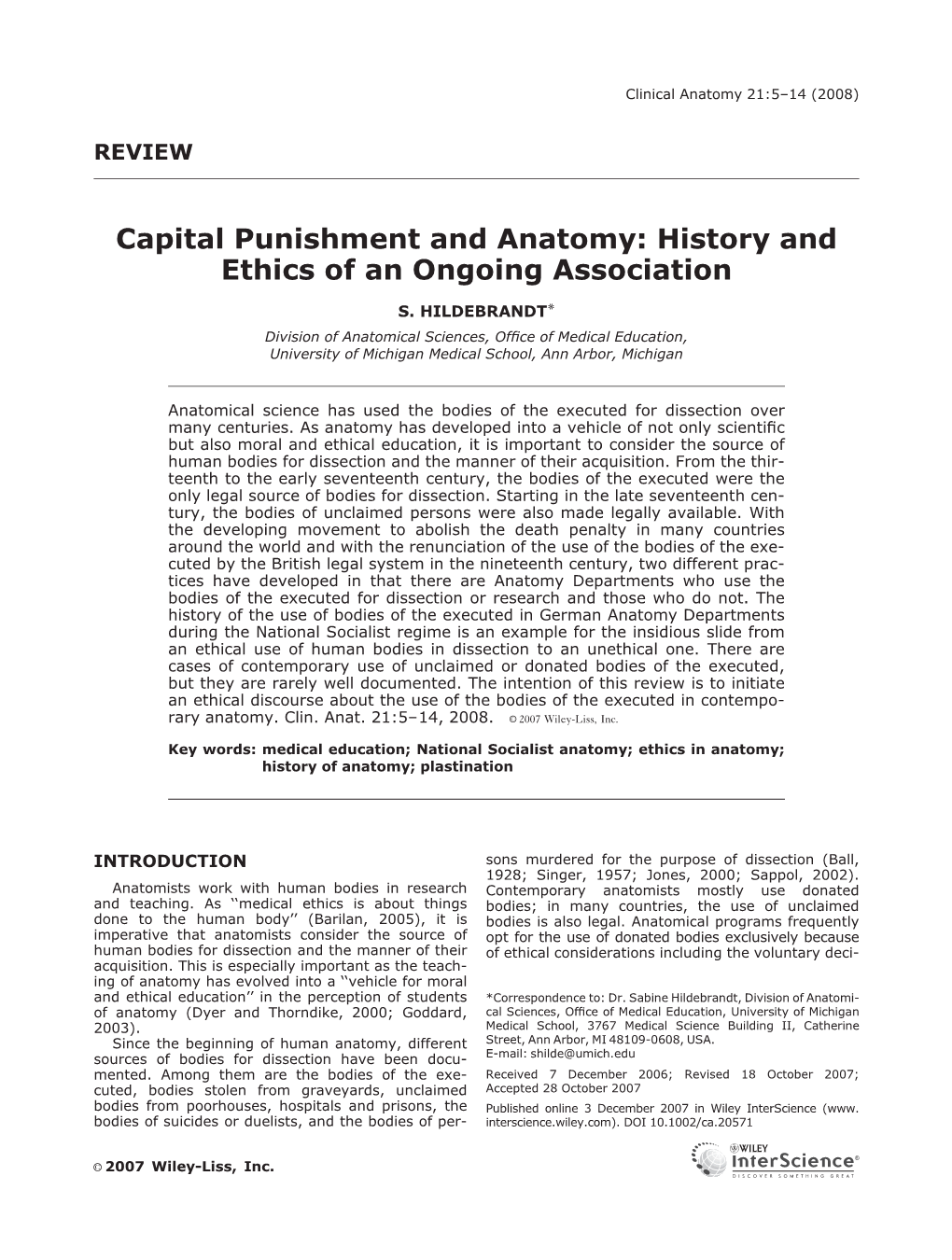 Capital Punishment and Anatomy: History and Ethics of an Ongoing Association