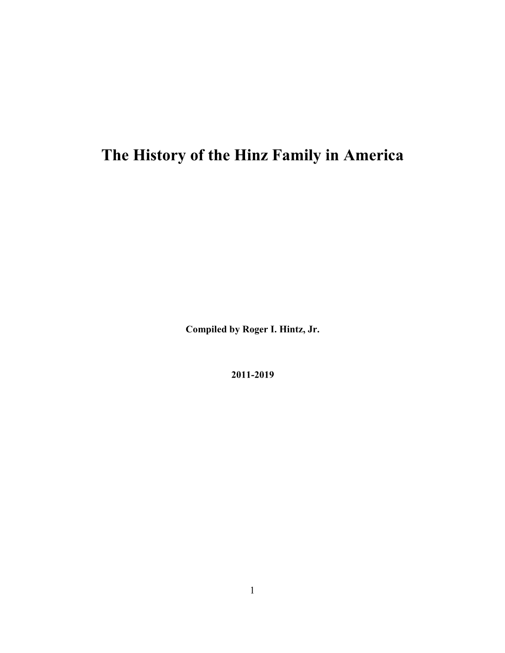 The History of the Hinz Family in America
