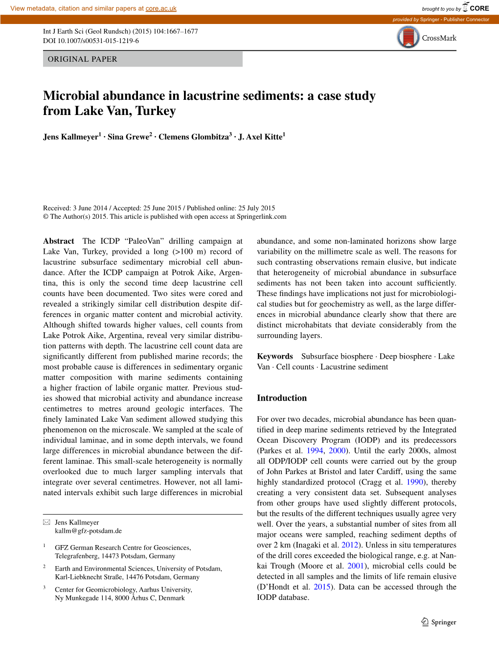 Microbial Abundance in Lacustrine Sediments: a Case Study from Lake Van, Turkey