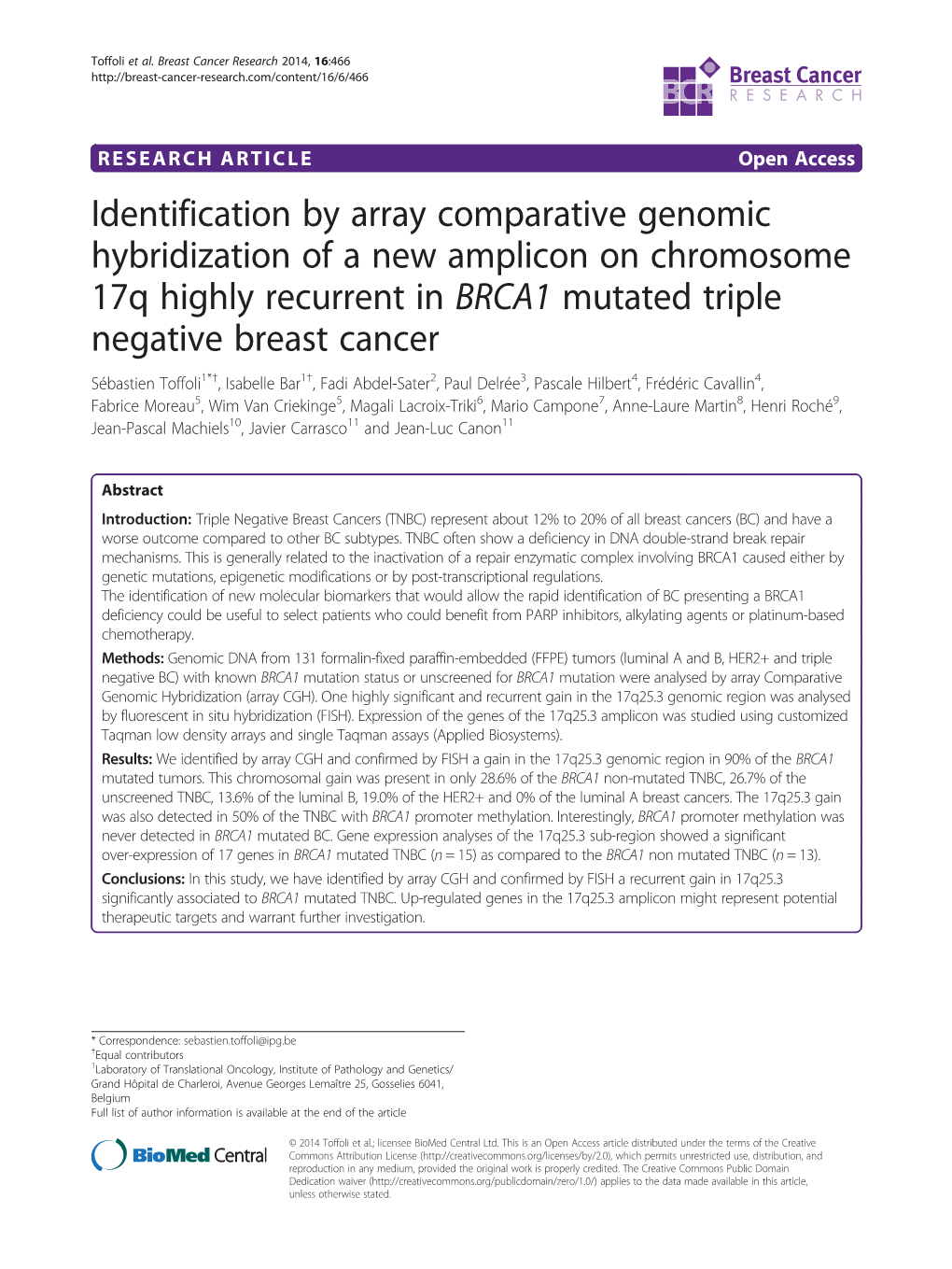 Identification by Array Comparative Genomic Hybridization of a New