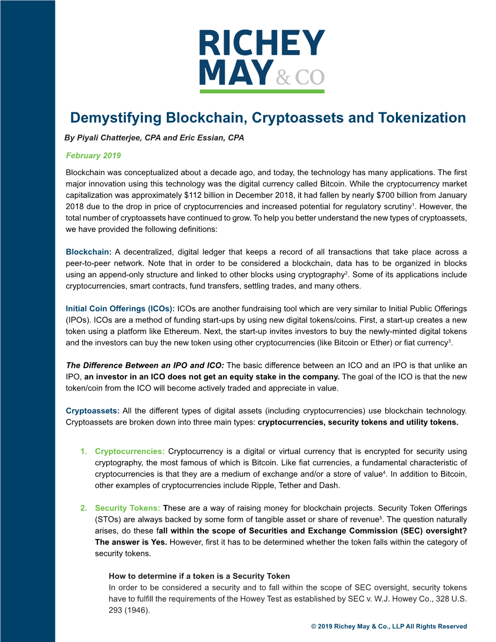 Demystifying Blockchain, Cryptoassets and Tokenization by Piyali Chatterjee, CPA and Eric Essian, CPA