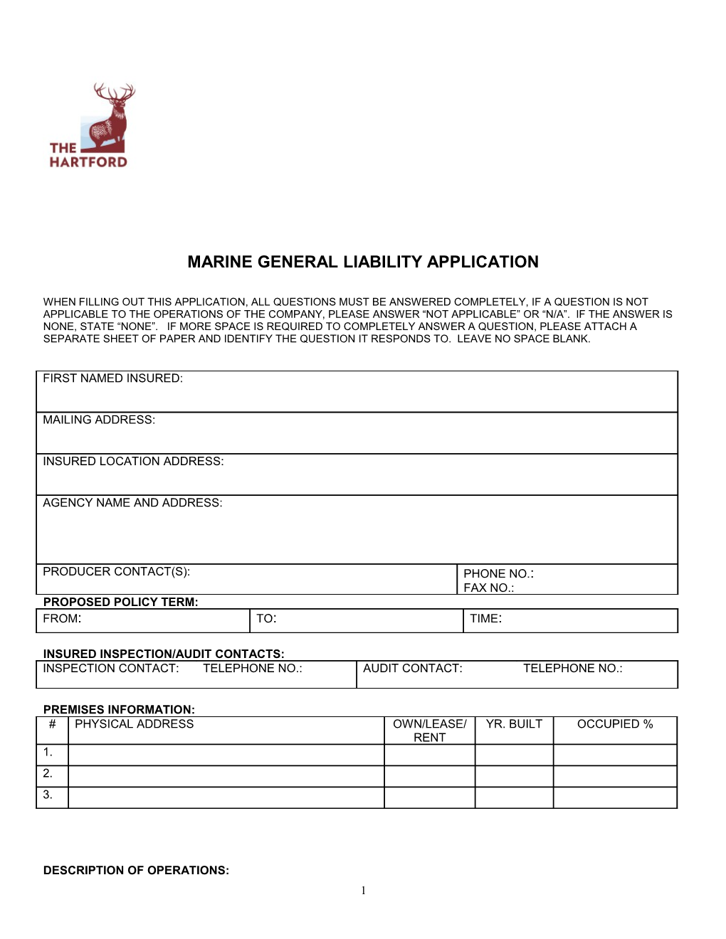 Marine Insurance General Liability Application