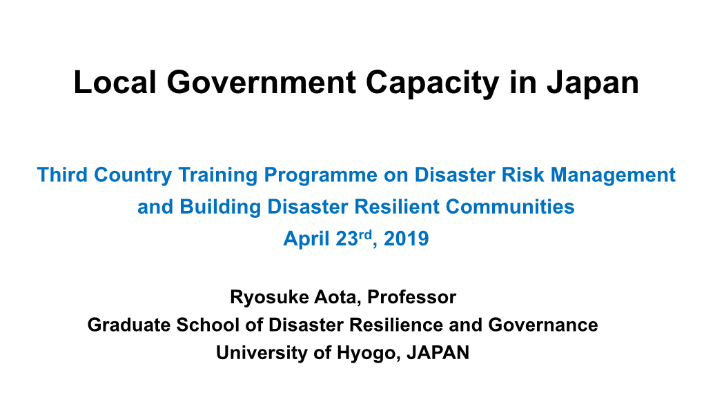 Governance for Disaster Resilient Society in Japan