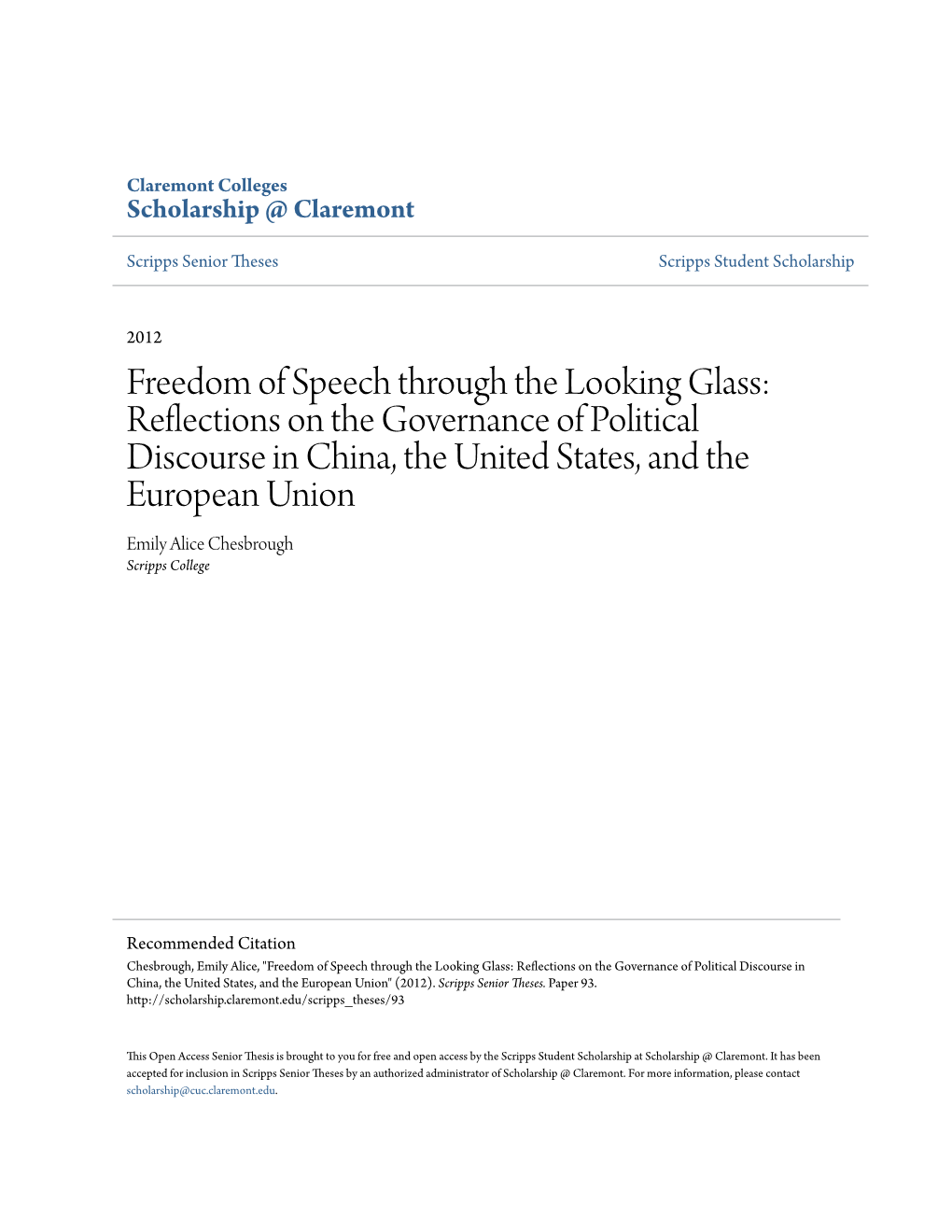 Freedom of Speech Through the Looking Glass: Reflections on The