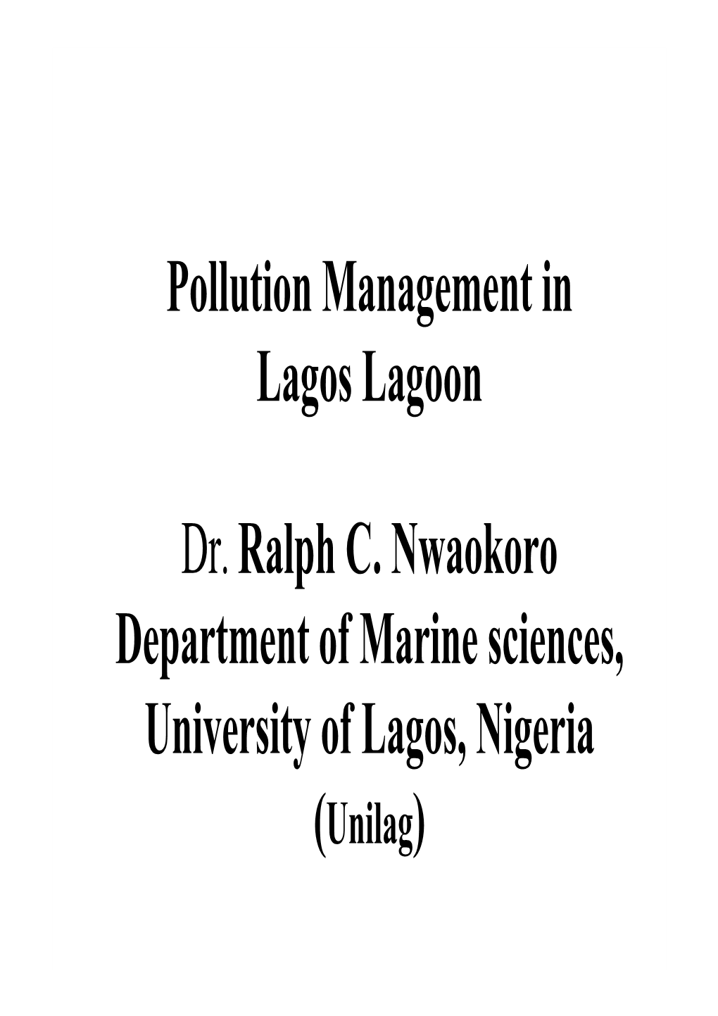 Ralphnwaokoro Pollution Management in Lagos Lagoon