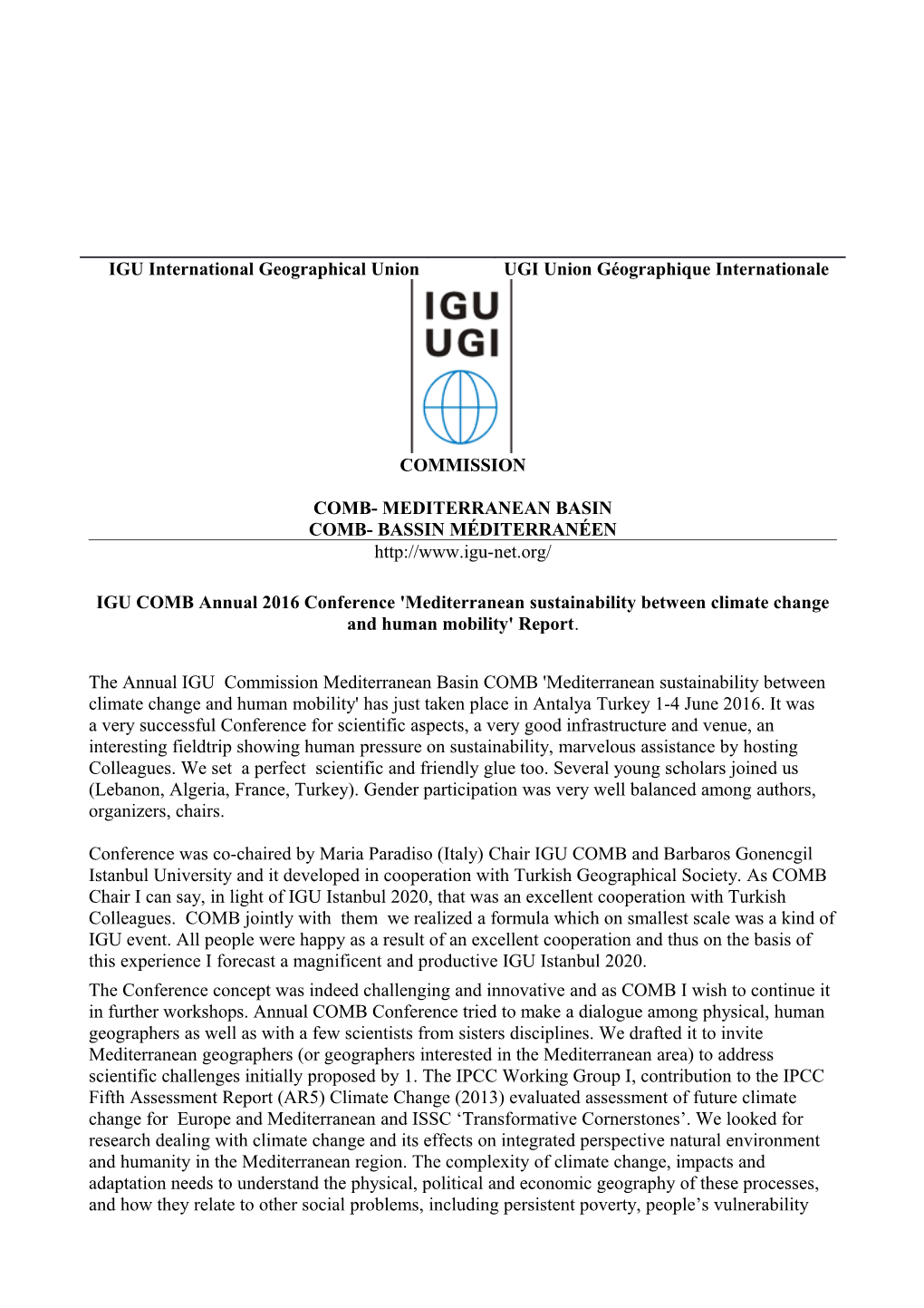 COMB-Commission on Mediterranean Basin Is Part of the IGU