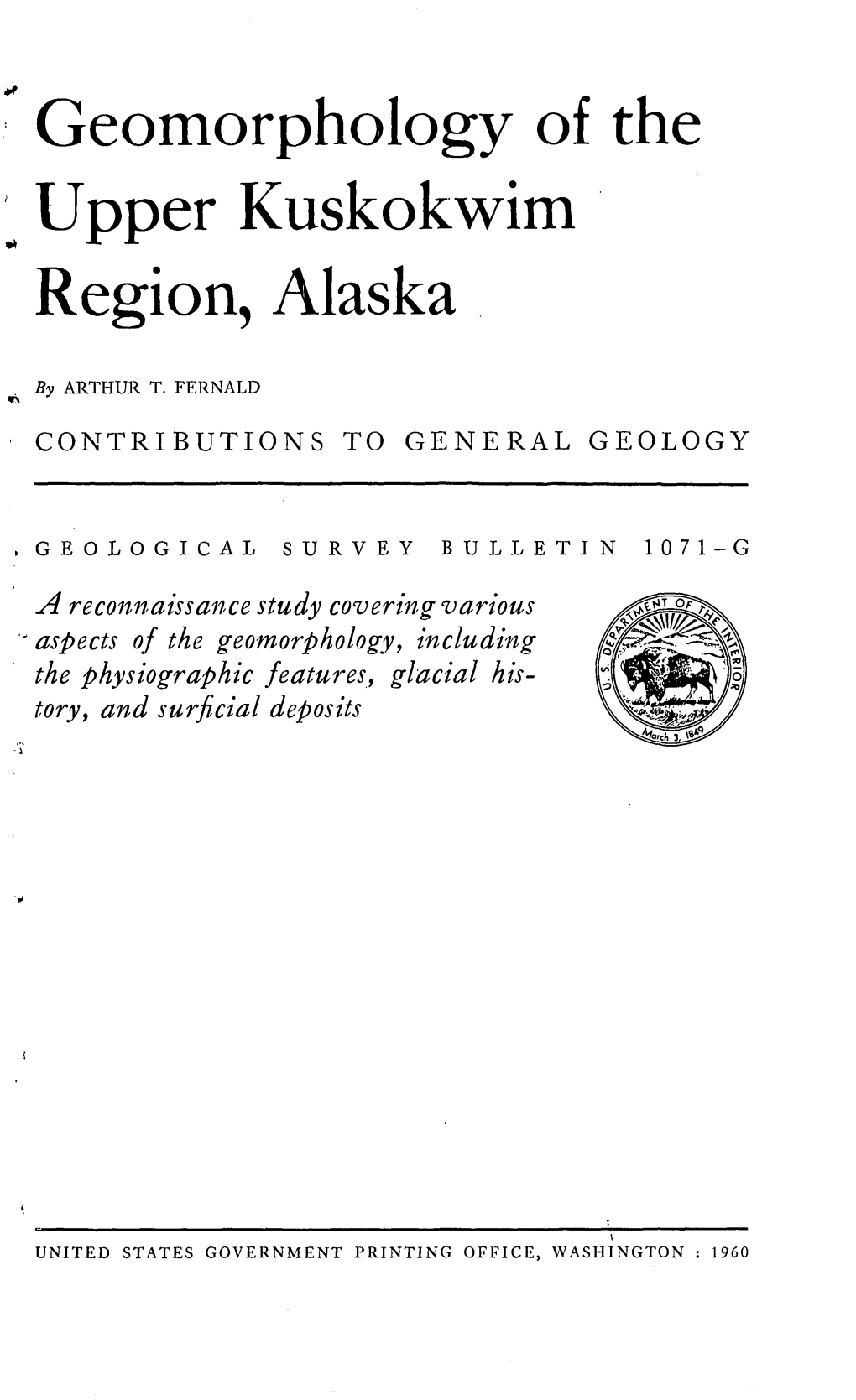 Geomorphology of the Upper Kuskokwim Region, Alaska