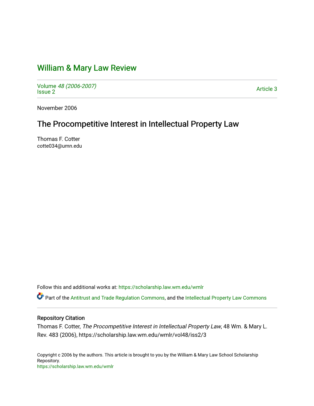 The Procompetitive Interest in Intellectual Property Law