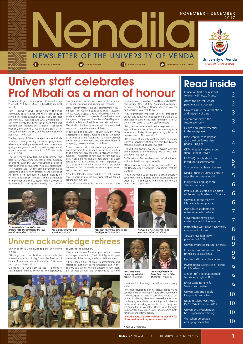 Univen Staff Celebrates Prof Mbati As a Man of Honour