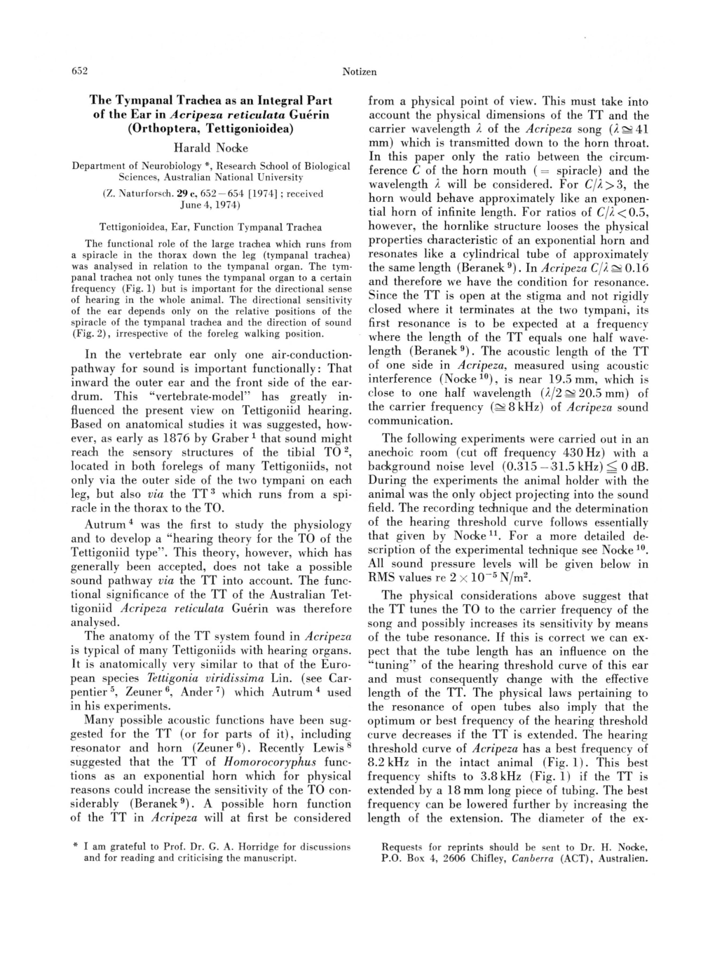 The Tympanal Trachea As an Integral Part of the Ear in A