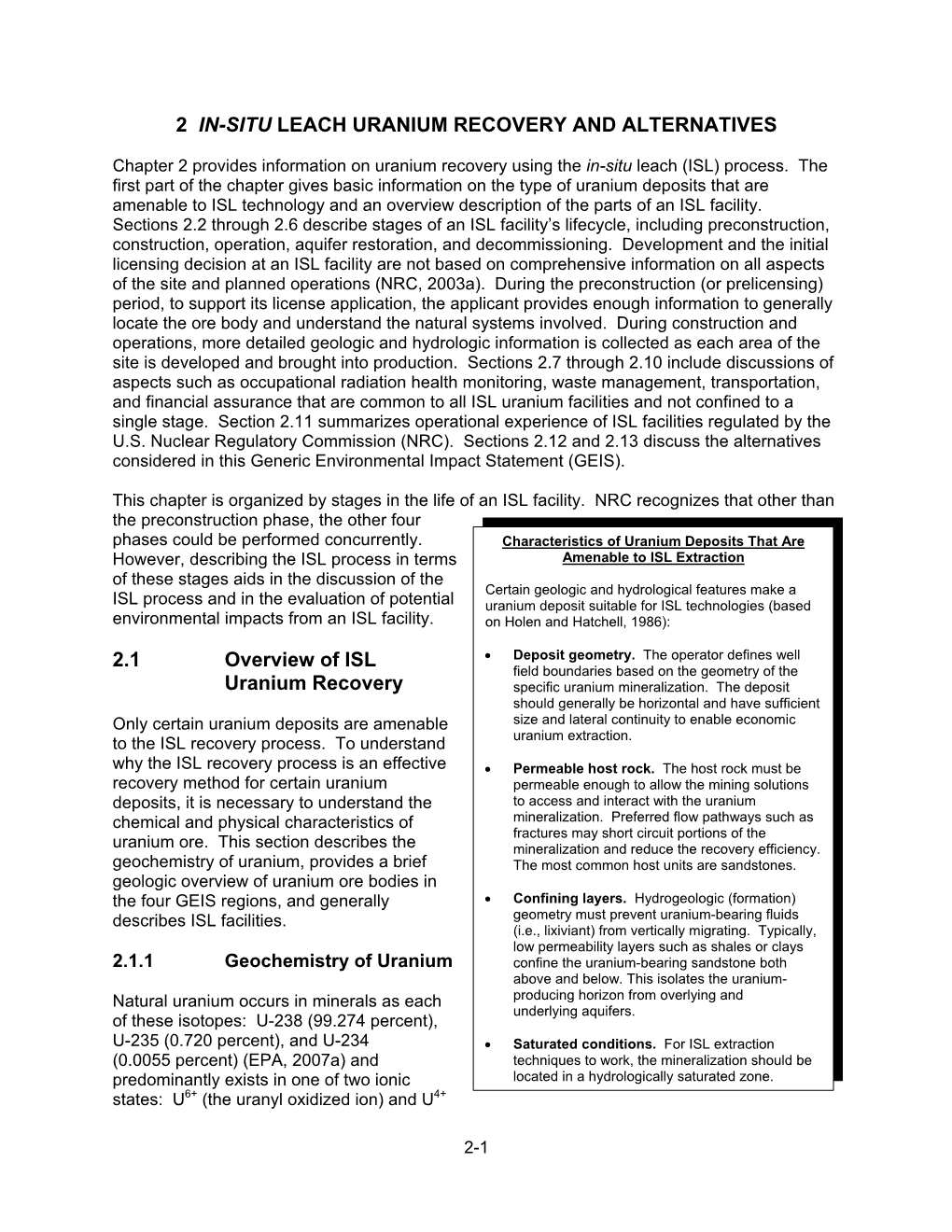 2 In-Situ Leach Uranium Recovery and Alternatives