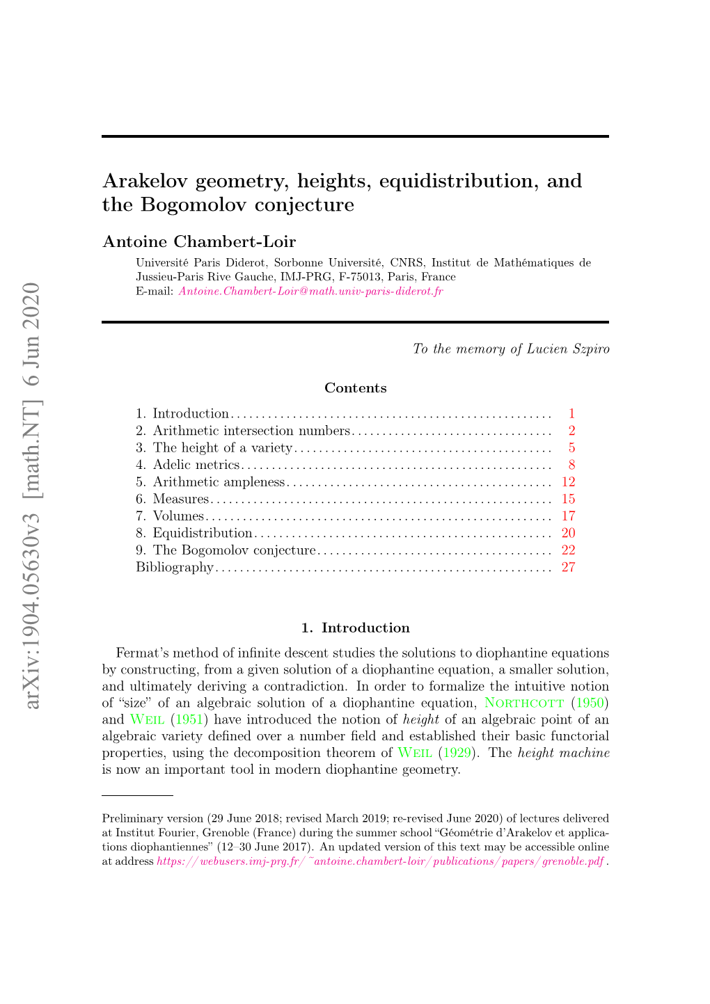 Arakelov Geometry, Heights, Equidistribution, and The