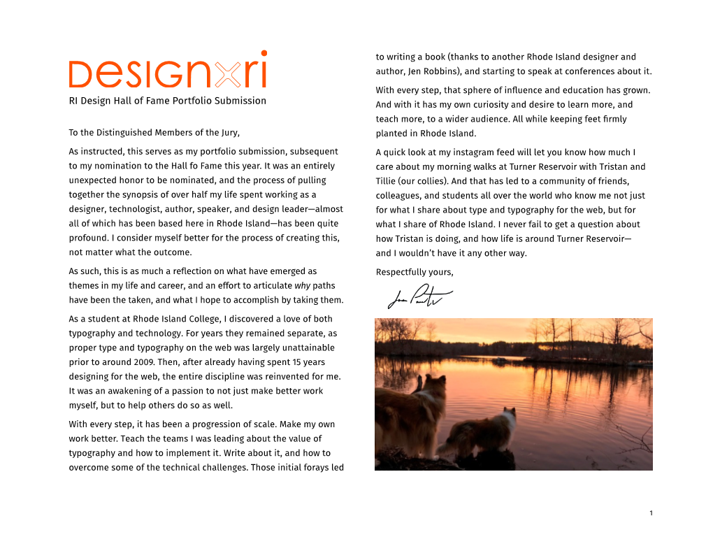 RI Design Hall of Fame Portfolio Submission and with It Has My Own Curiosity and Desire to Learn More, and Teach More, to a Wider Audience