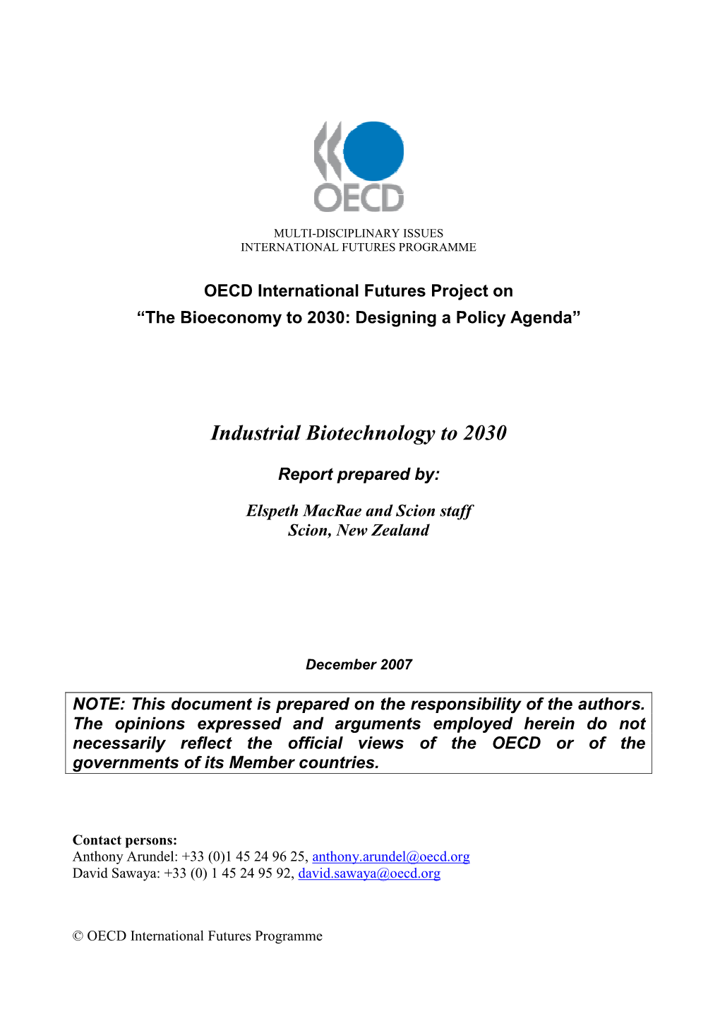 Bioeconomy to 2030: Designing a Policy Agenda”