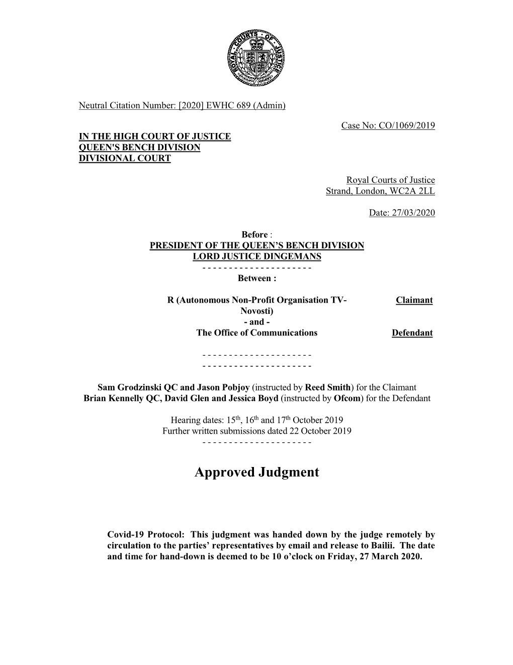 Approved Judgment