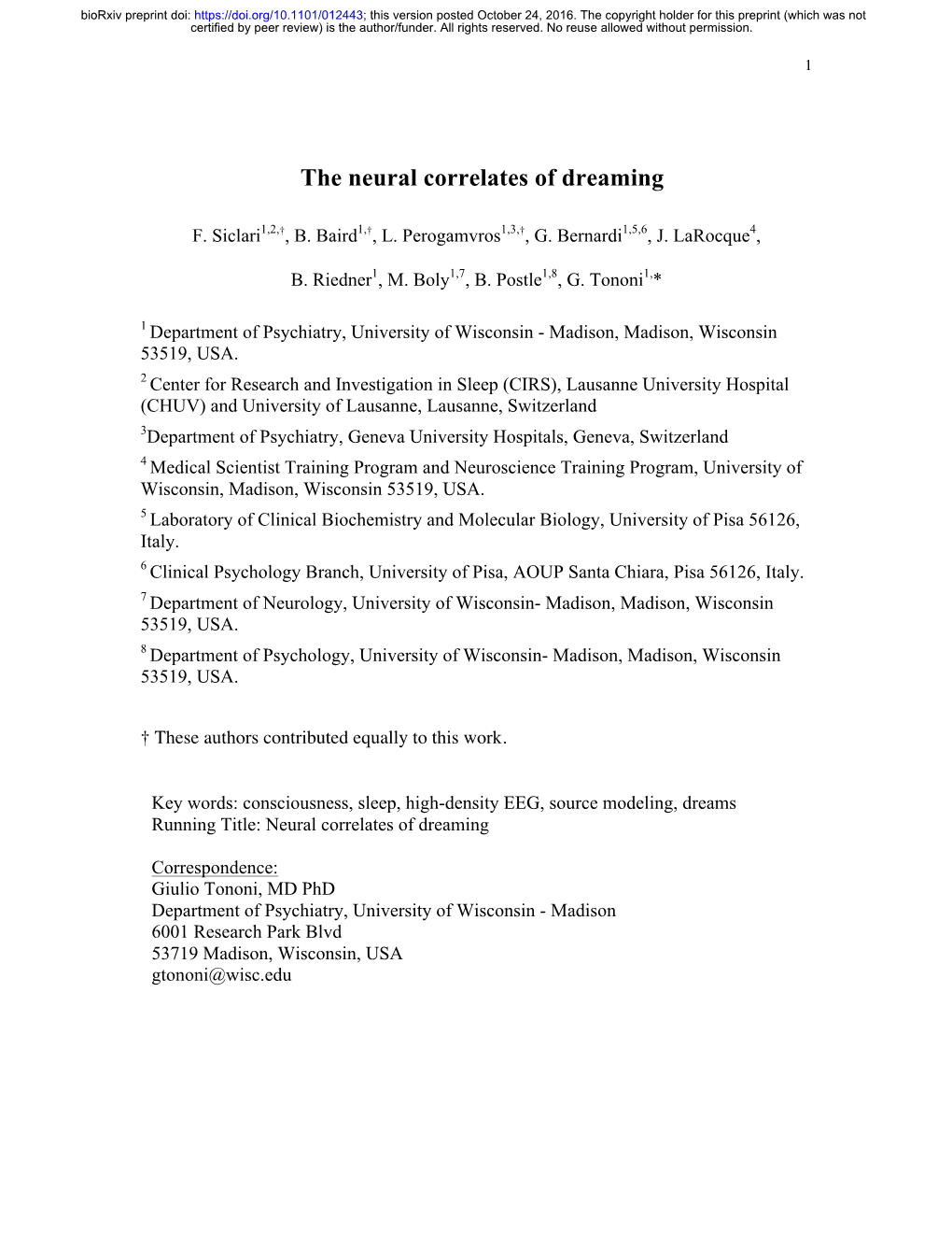 The Neural Correlates of Dreaming