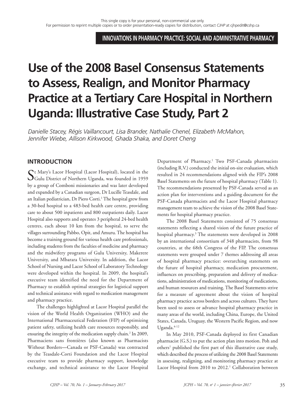 Use of the 2008 Basel Consensus Statements to Assess, Realign, and Monitor Pharmacy Practice at a Tertiary Care Hospital in Nort