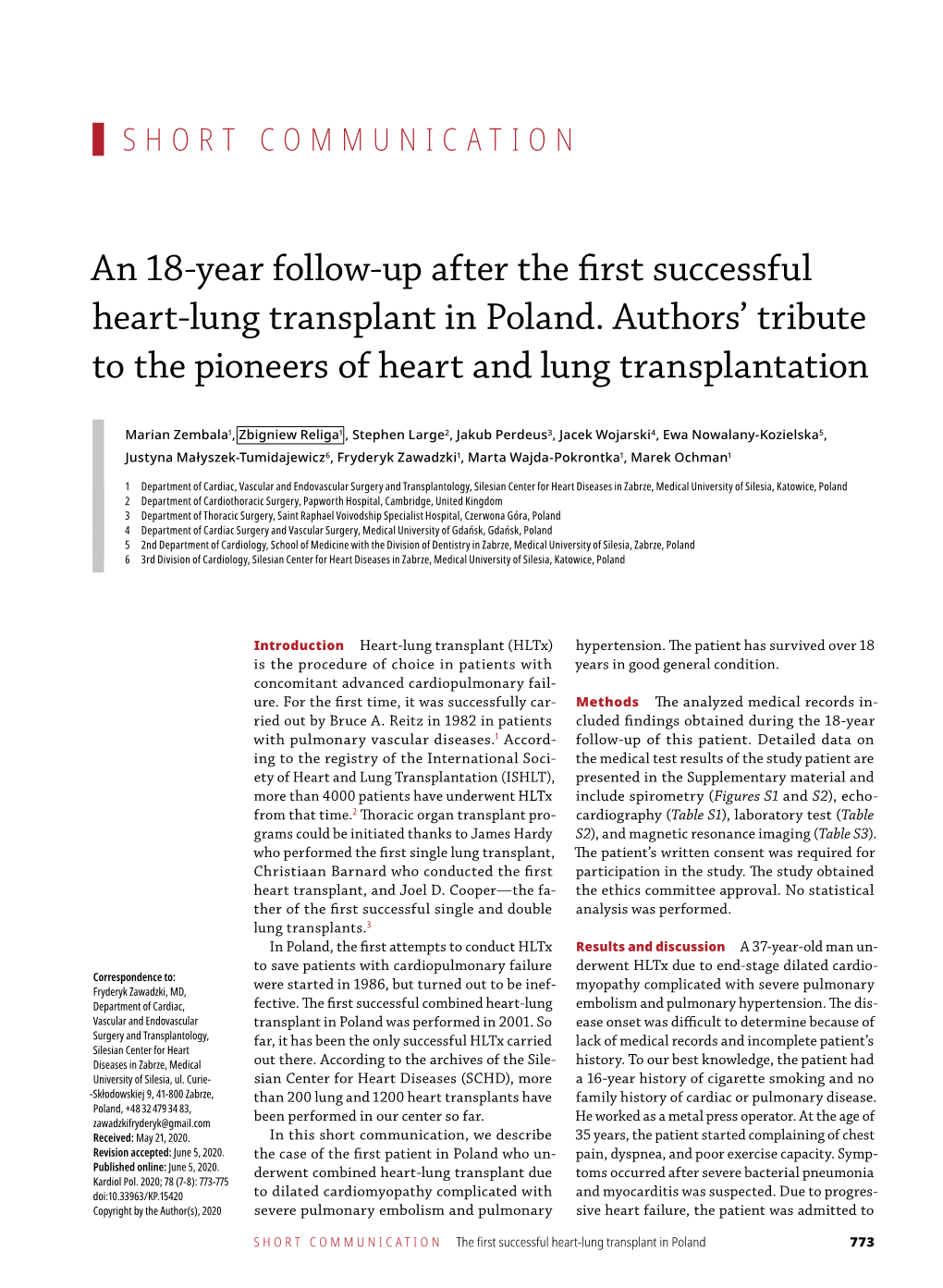 Lung Transplant in Poland. Authors' Tribute to the Pioneers O