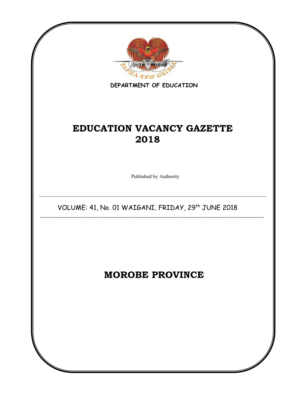 Morobe Province Education Vacancy Gazette 2018