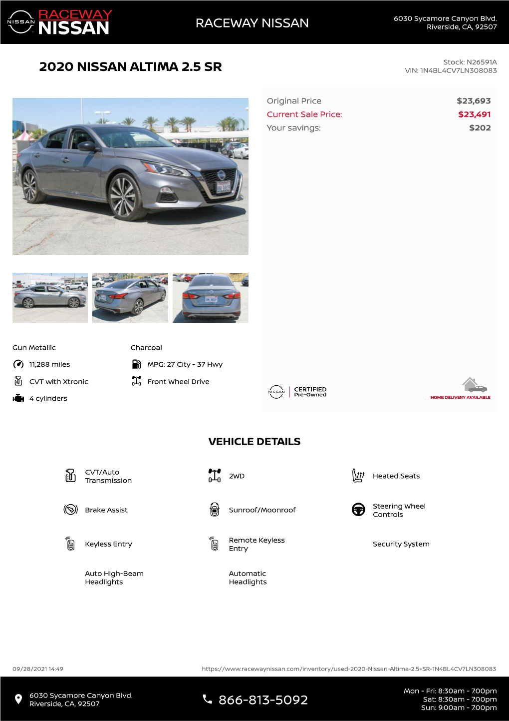 2020 Nissan Altima 2.5 Sr Vin: 1N4bl4cv7ln308083