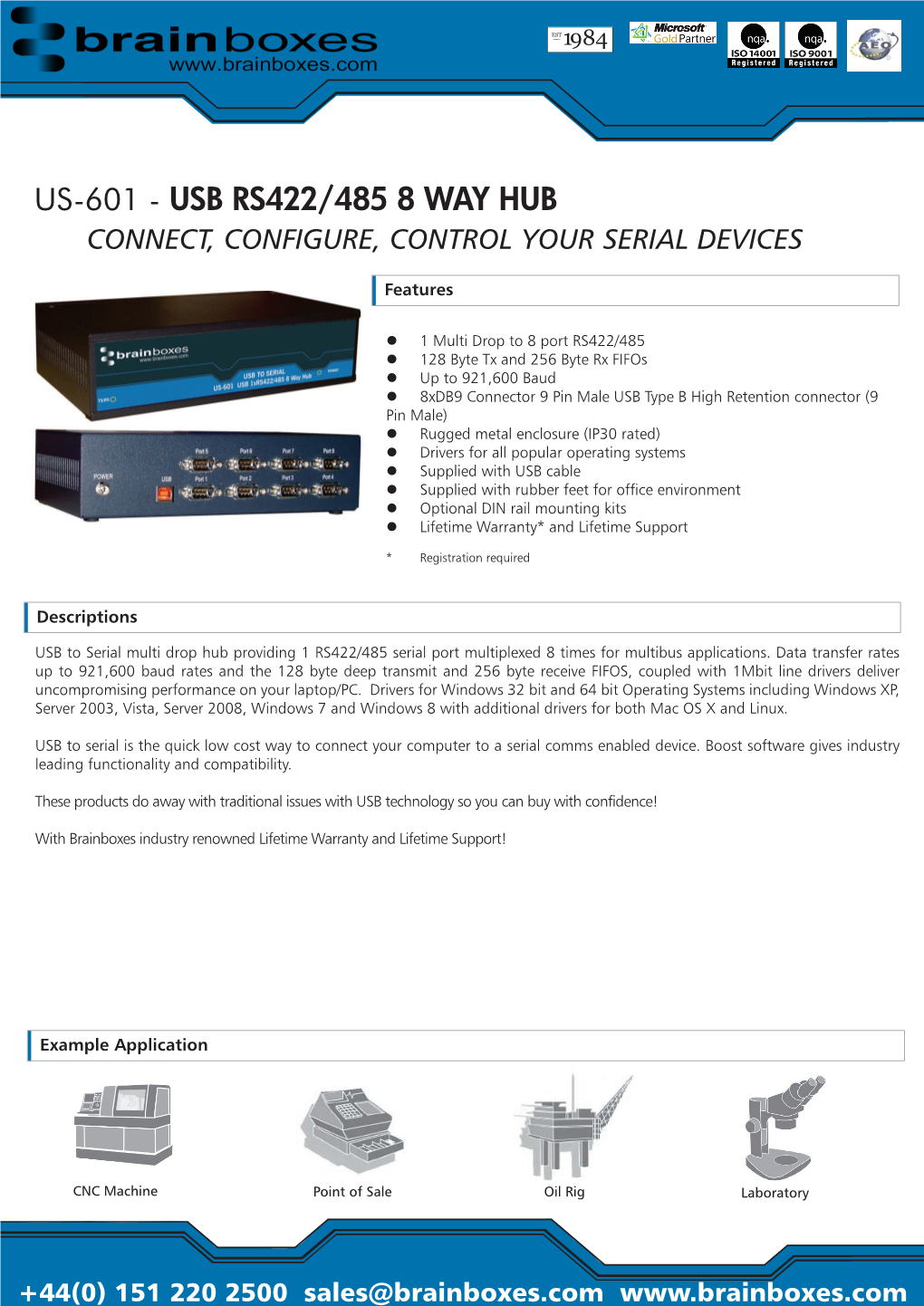 Us-601 - Usb Rs422/485 8 Way Hub Connect, Configure, Control Your Serial Devices