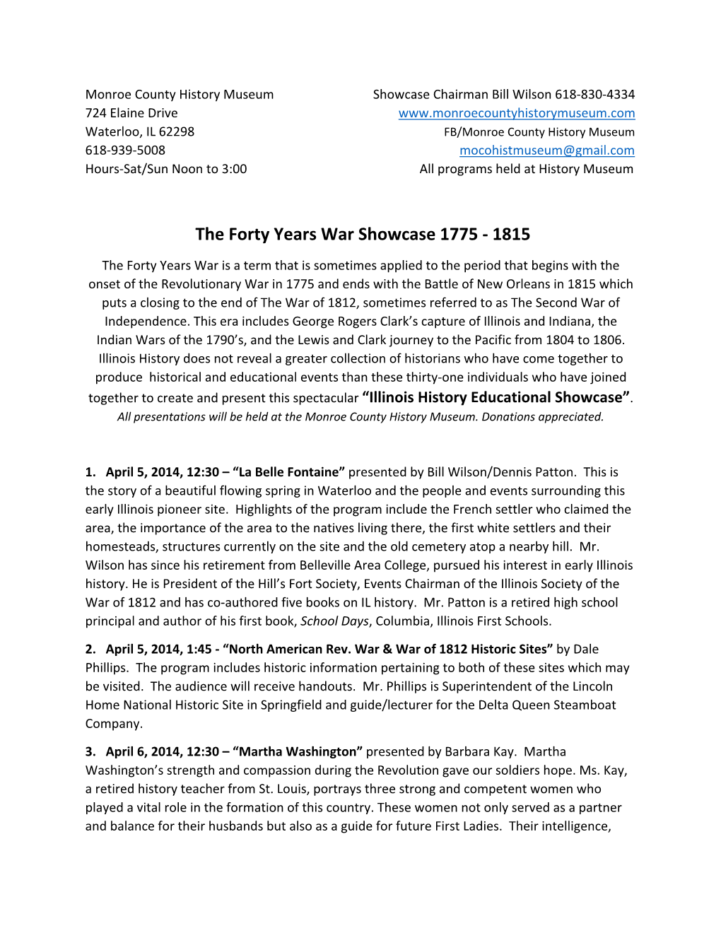 The Forty Years War Showcase 1775 ‐ 1815