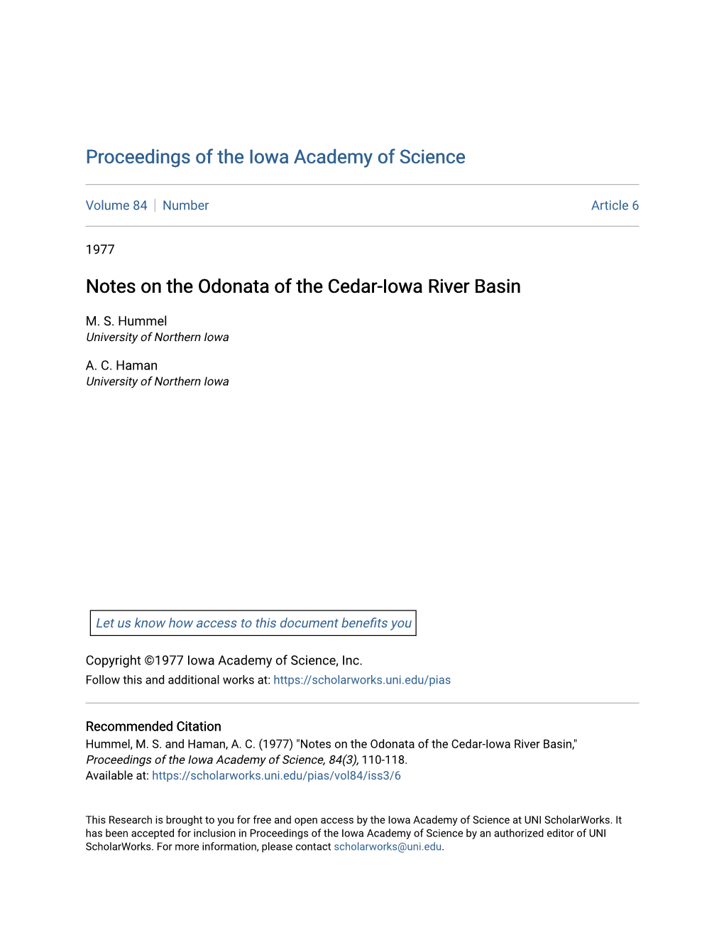 Notes on the Odonata of the Cedar-Iowa River Basin