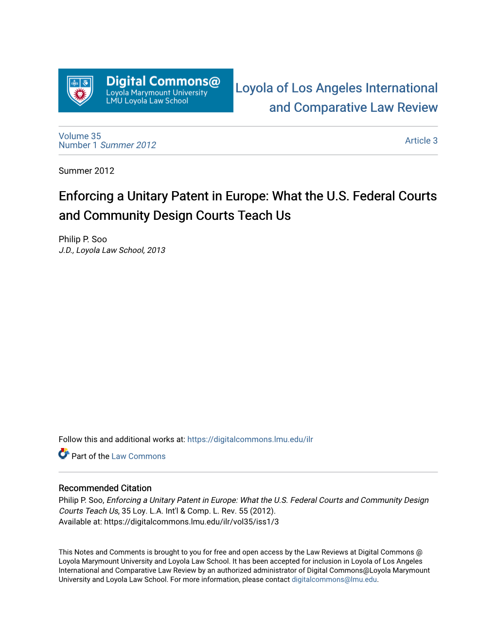 Enforcing a Unitary Patent in Europe: What the U.S. Federal Courts and Community Design Courts Teach Us