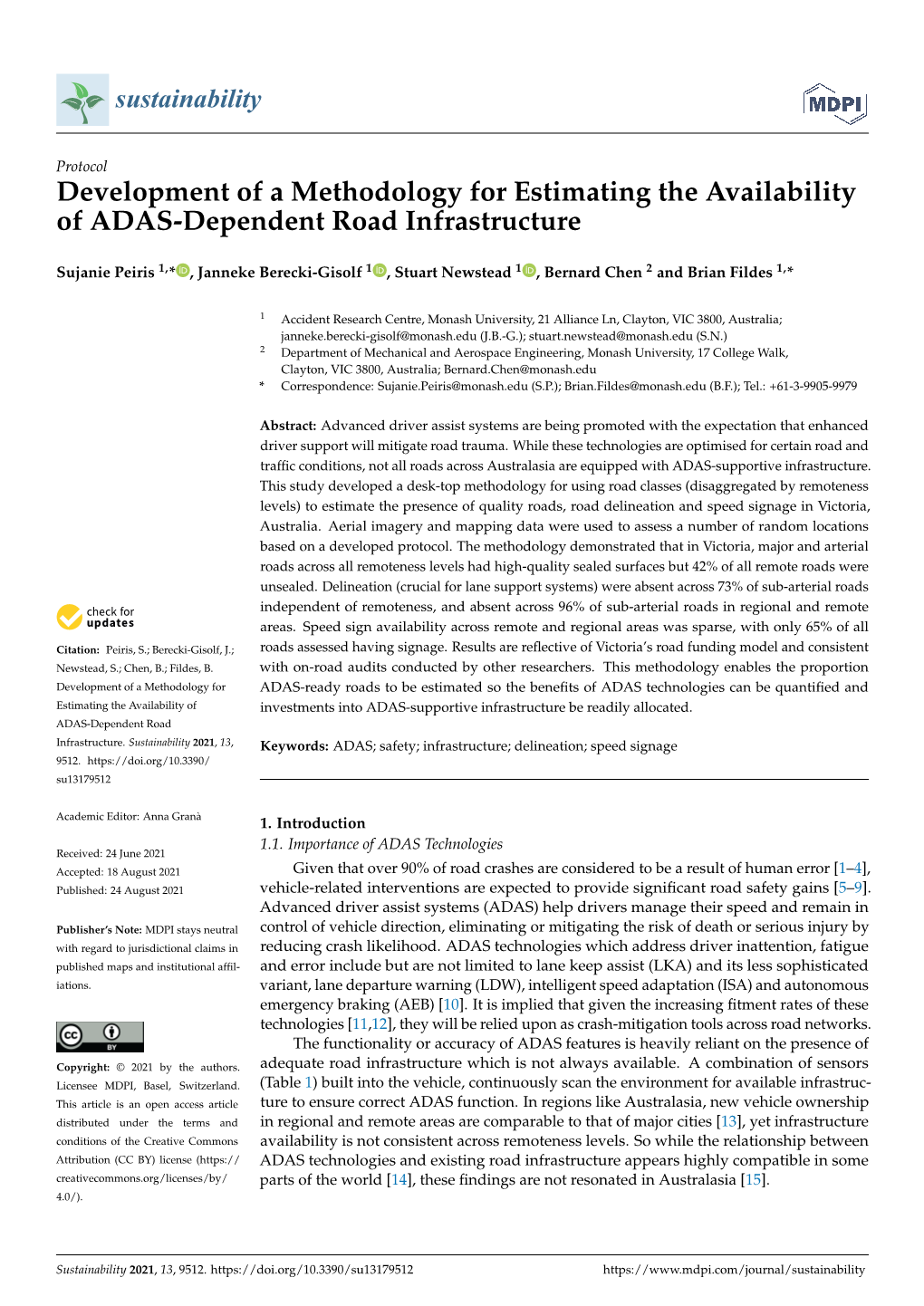 Development of a Methodology for Estimating the Availability of ADAS-Dependent Road Infrastructure