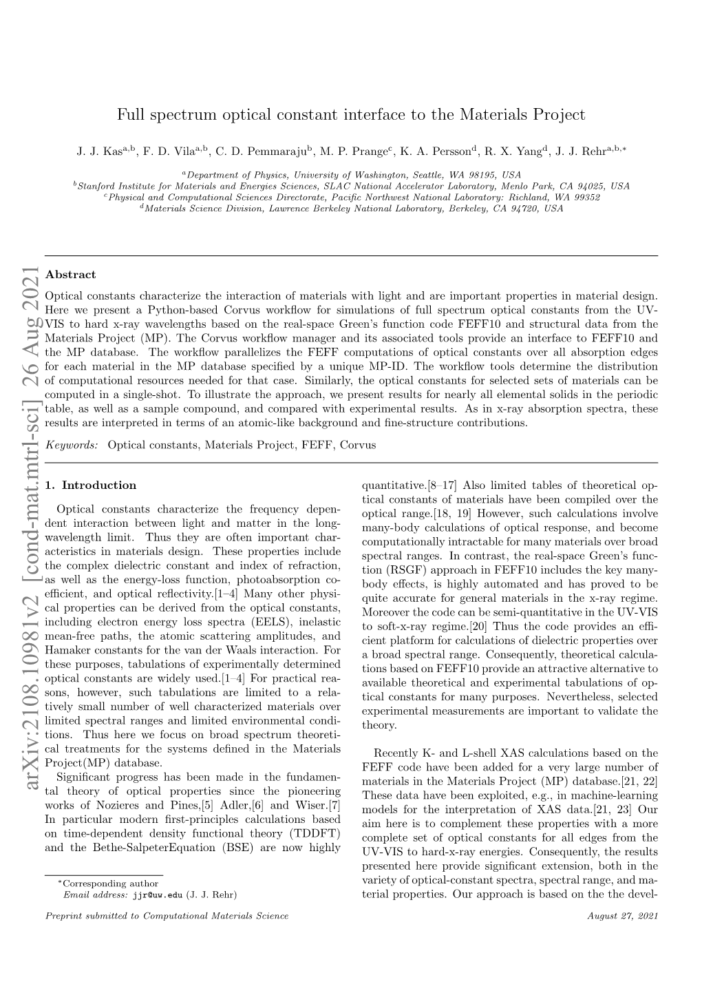 Full Spectrum Optical Constant Interface to the Materials Project