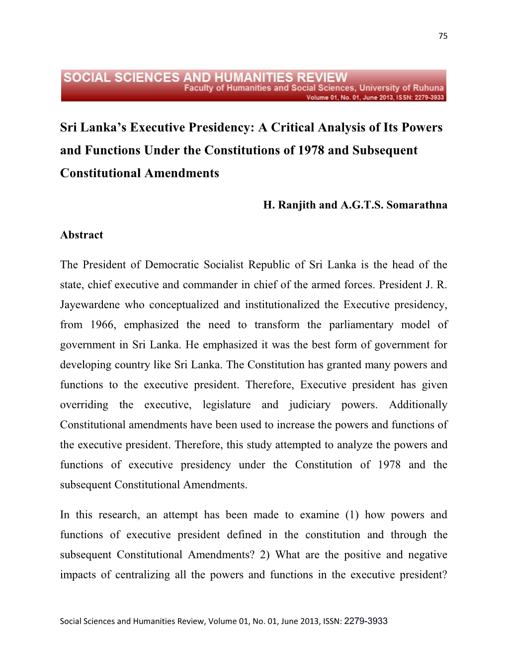 Sri Lanka's Executive Presidency: a Critical Analysis of Its Powers And