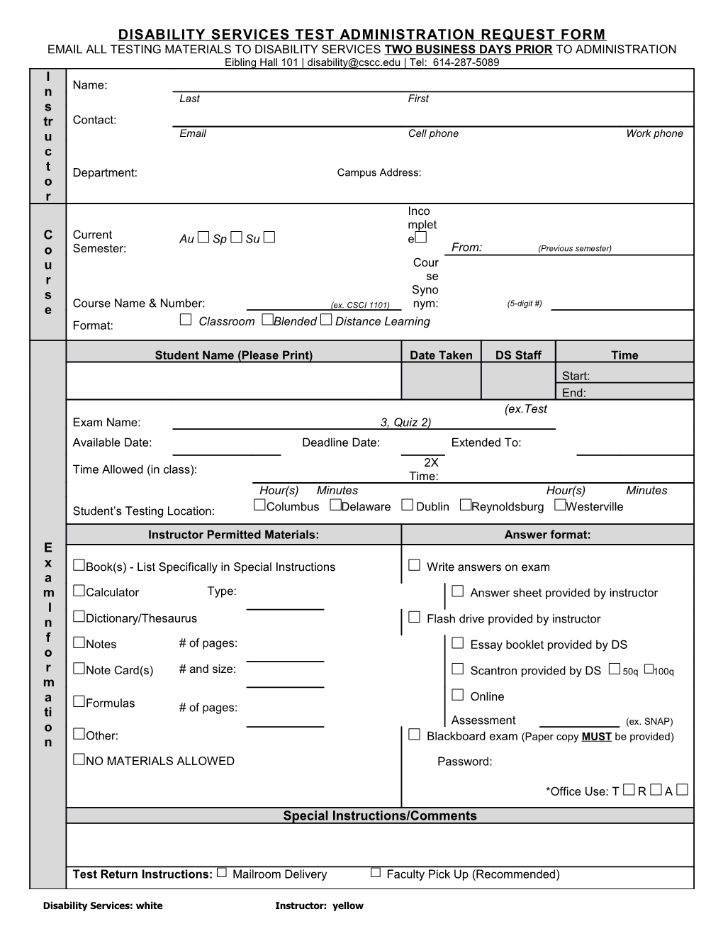 Disability Services Test Administration Request Form