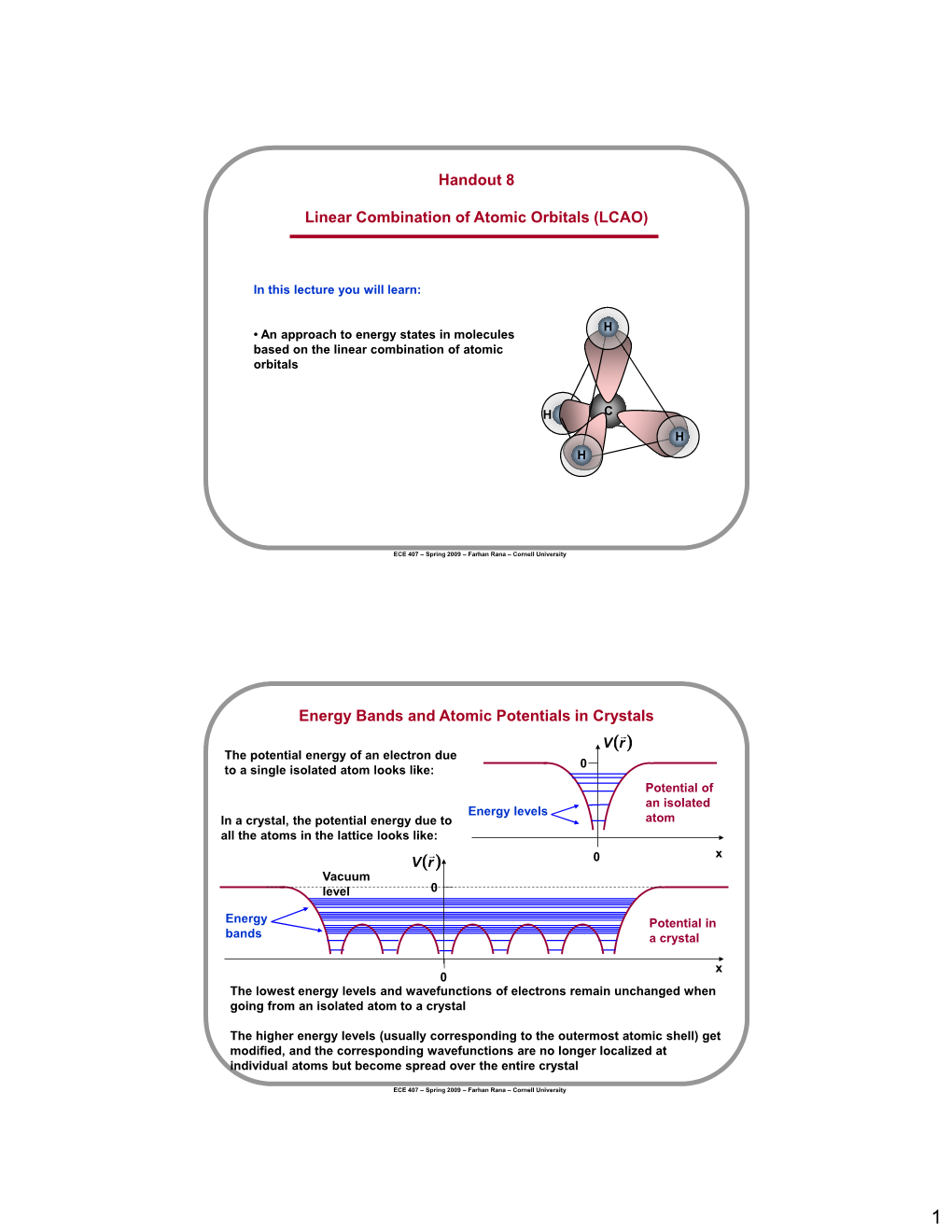 Handout 8 Linear Combination of Atomic Orbitals