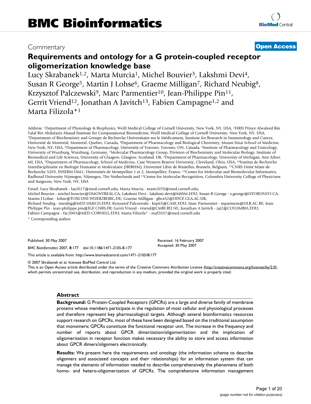 Requirements and Ontology for a G Protein-Coupled Receptor