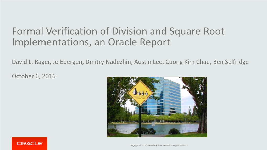 Formal Verification of Division and Square Root Implementations, an Oracle Report