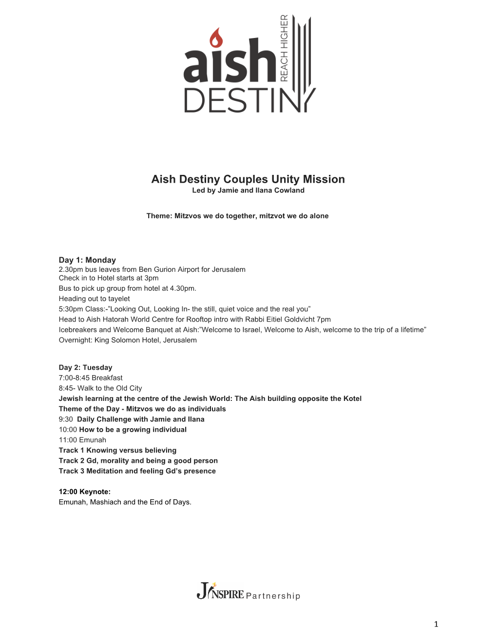 Aish Destiny Couples Unity Mission Led by Jamie and Ilana Cowland