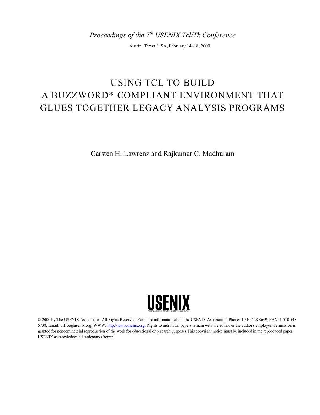 Page 1 Proceedings of the 7Th USENIX Tcl/Tk Conference Austin