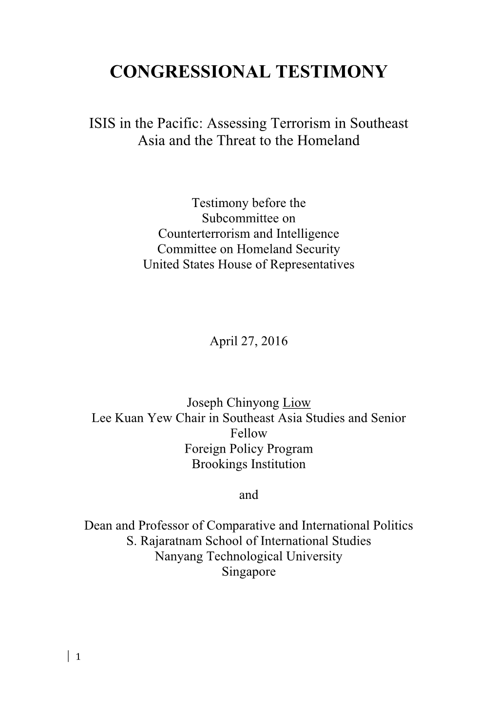 ISIS in the Pacific: Assessing Terrorism in Southeast Asia and the Threat to the Homeland