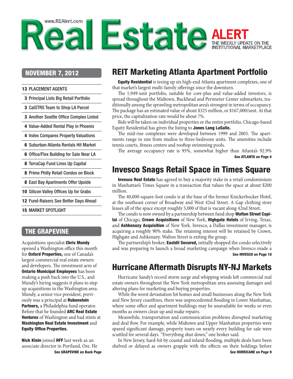 Real Estate Alert, the Weekly Newsletter That Gives You the Freshest Intelligence on the Confidential Plans of Leading Dealmakers