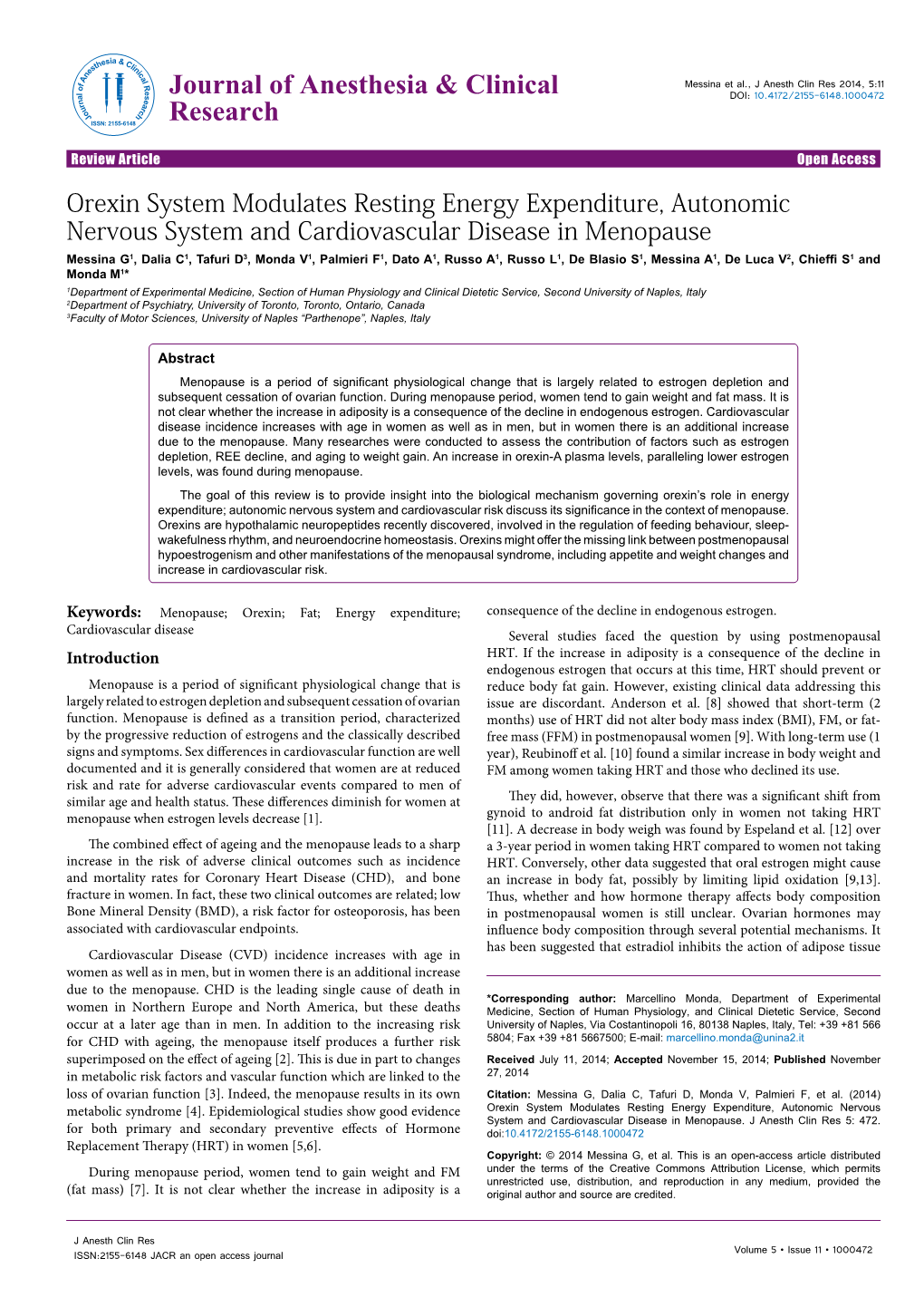 Orexin System Modulates Resting Energy Expenditure, Autonomic