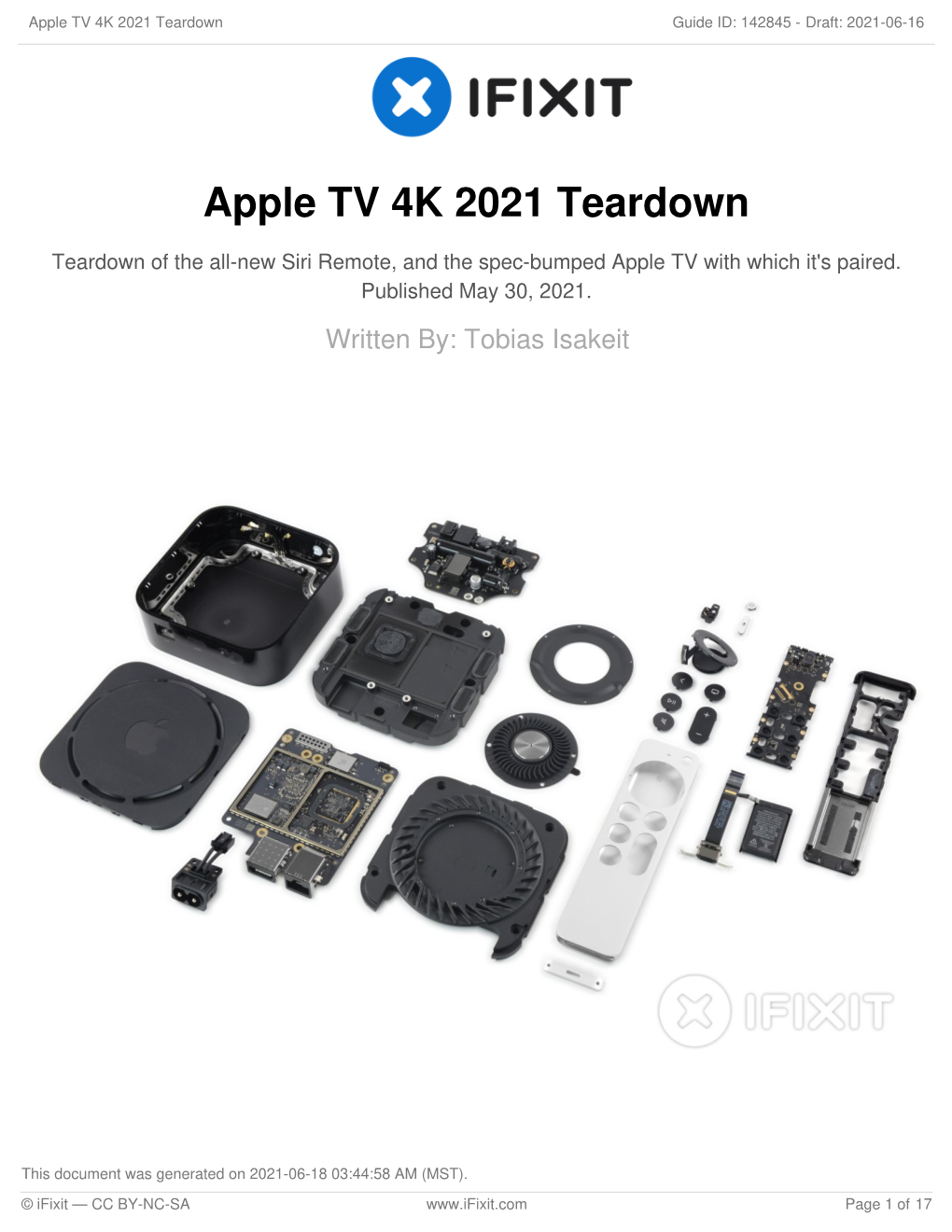 Apple TV 4K 2021 Teardown Guide ID: 142845 - Draft: 2021-06-16