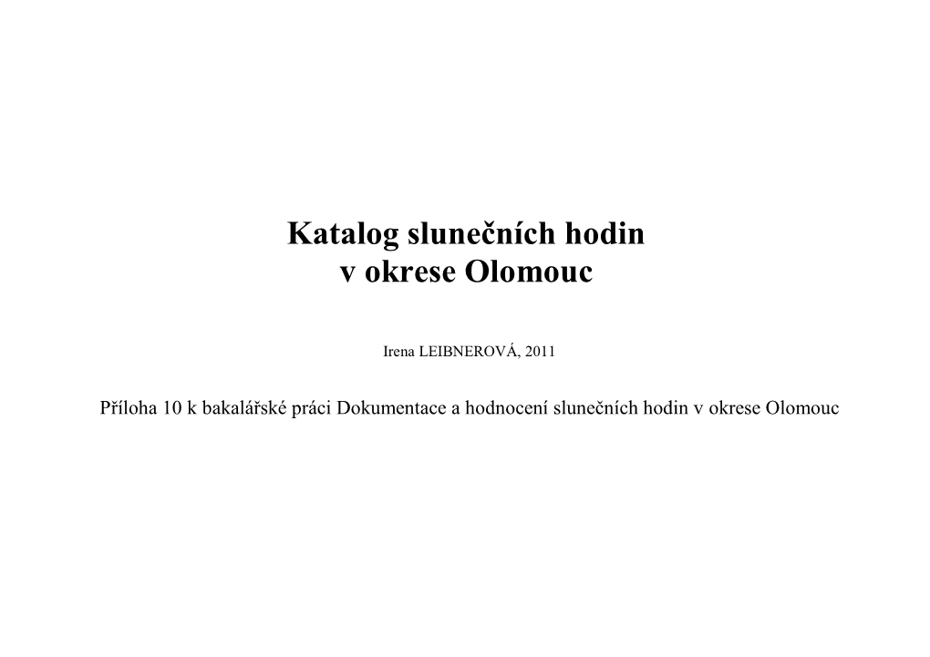 Katalog Slunečních Hodin V Okrese Olomouc