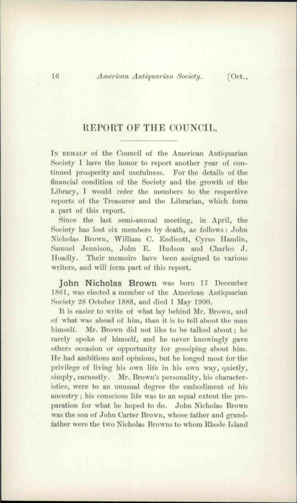 Report of the Council