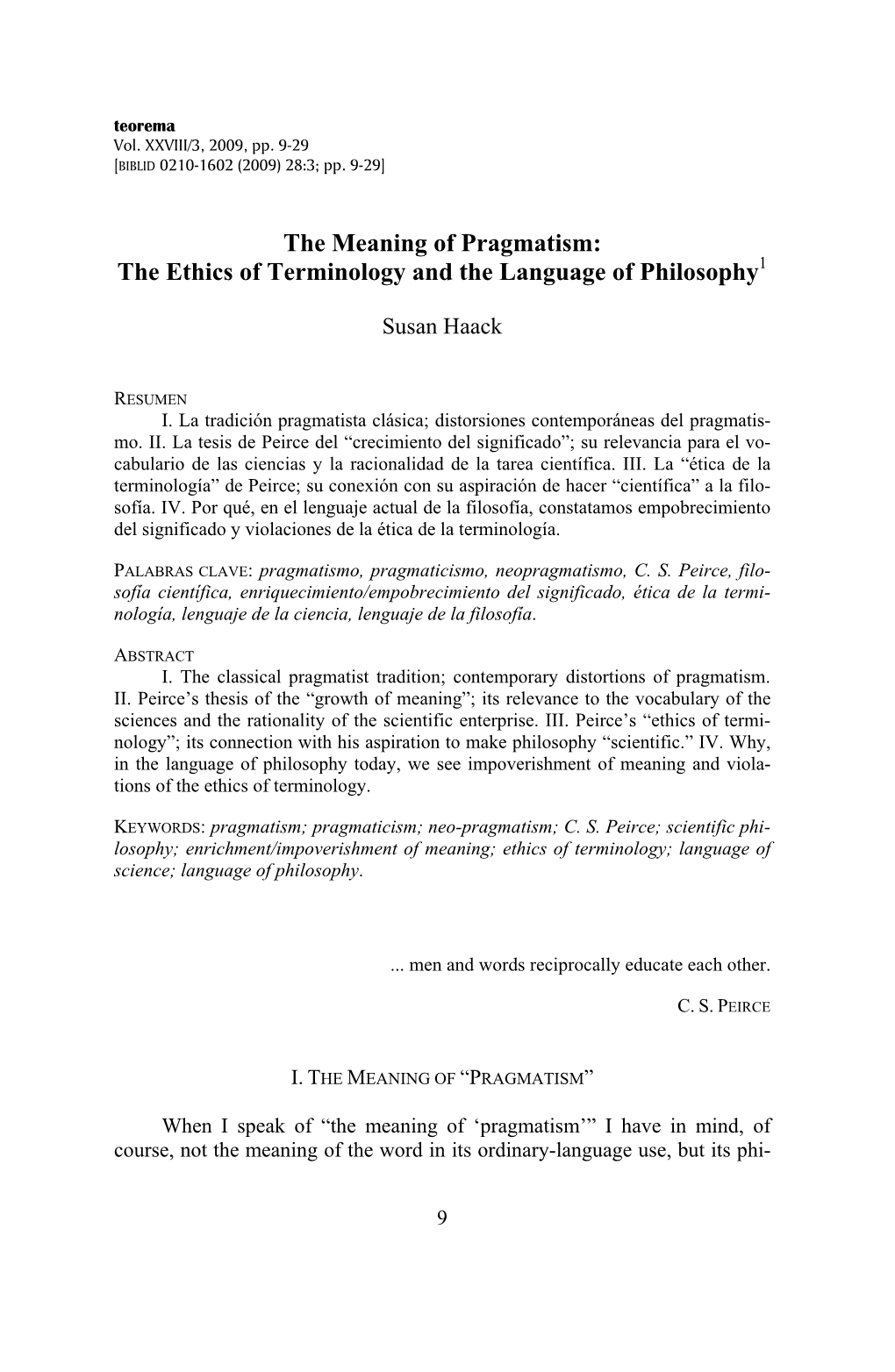 The Meaning of Pragmatism: the Ethics of Terminology and the Language of Philosophy1