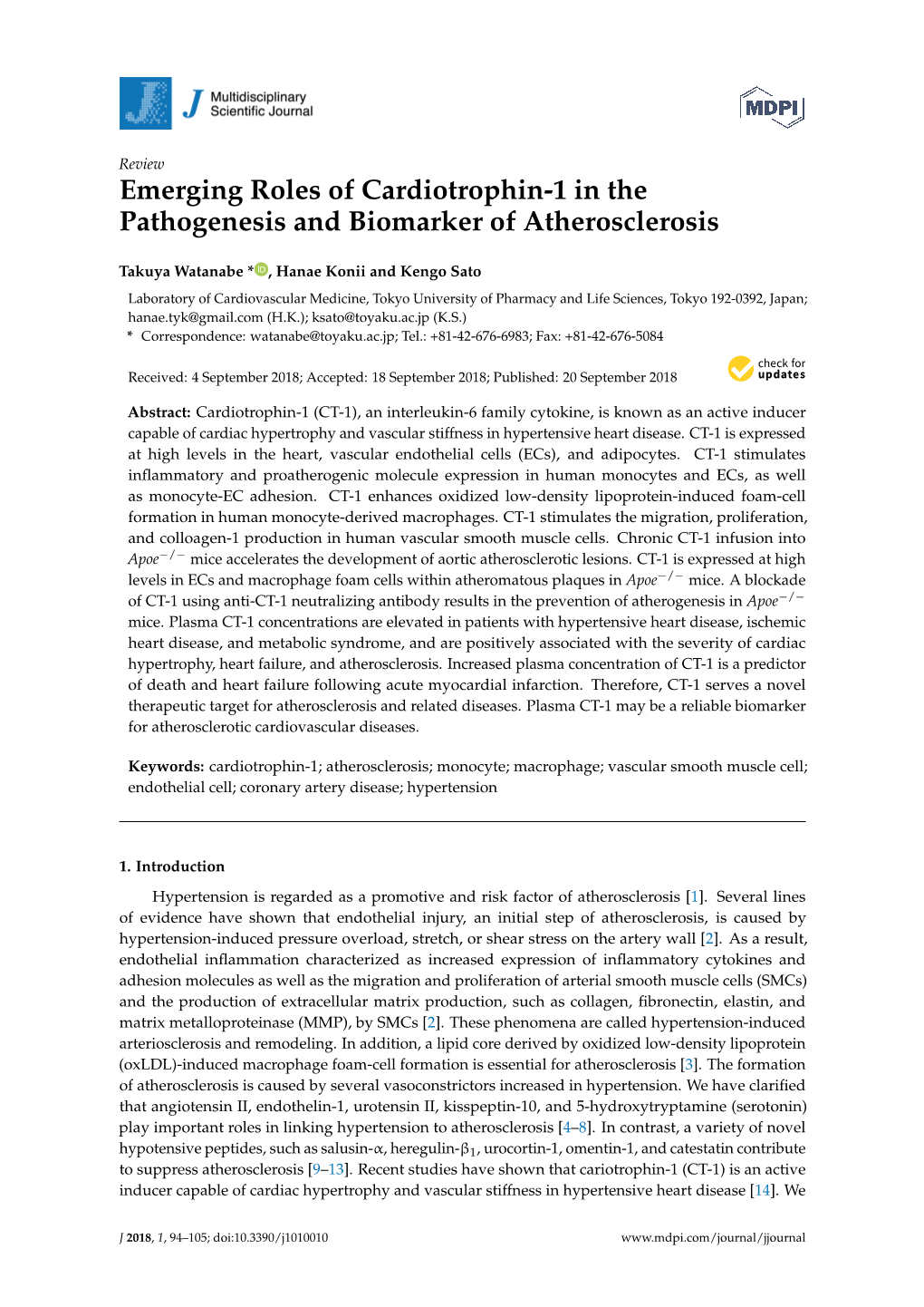 Emerging Roles of Cardiotrophin-1 in the Pathogenesis and Biomarker of Atherosclerosis