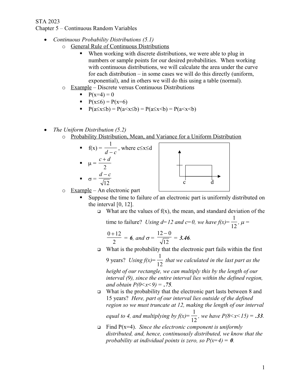 Chapter 5 Continuous Random Variables