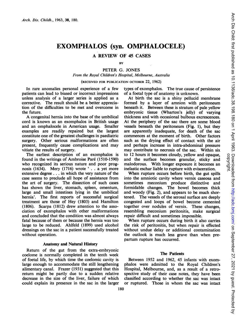 EXOMPHALOS (Syn. OMPHALOCELE) a REVIEW of 45 CASES by PETER G