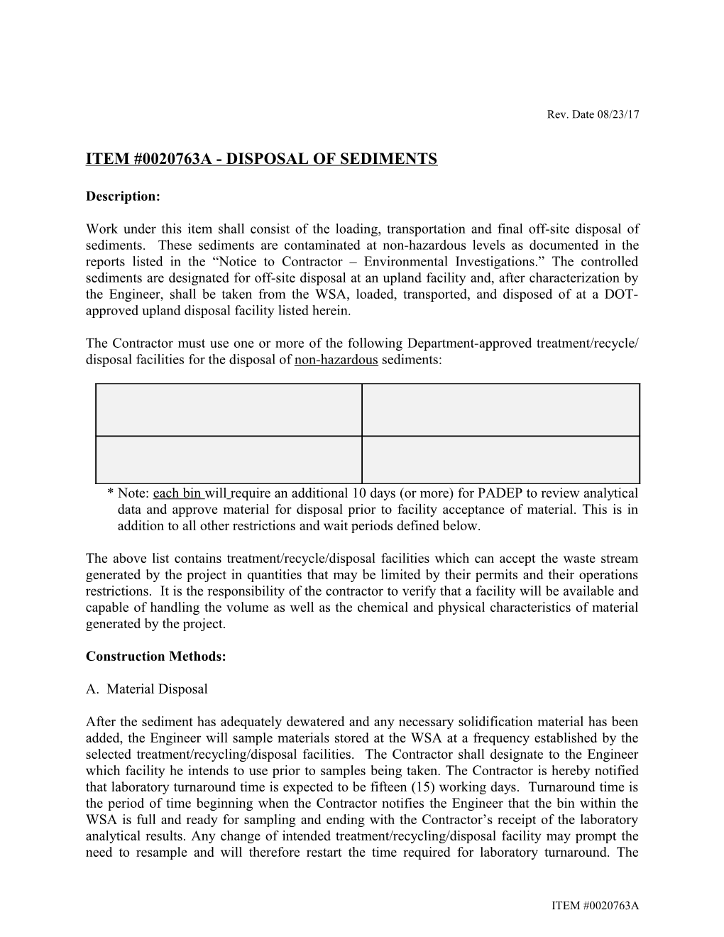 Disposal of Sediments