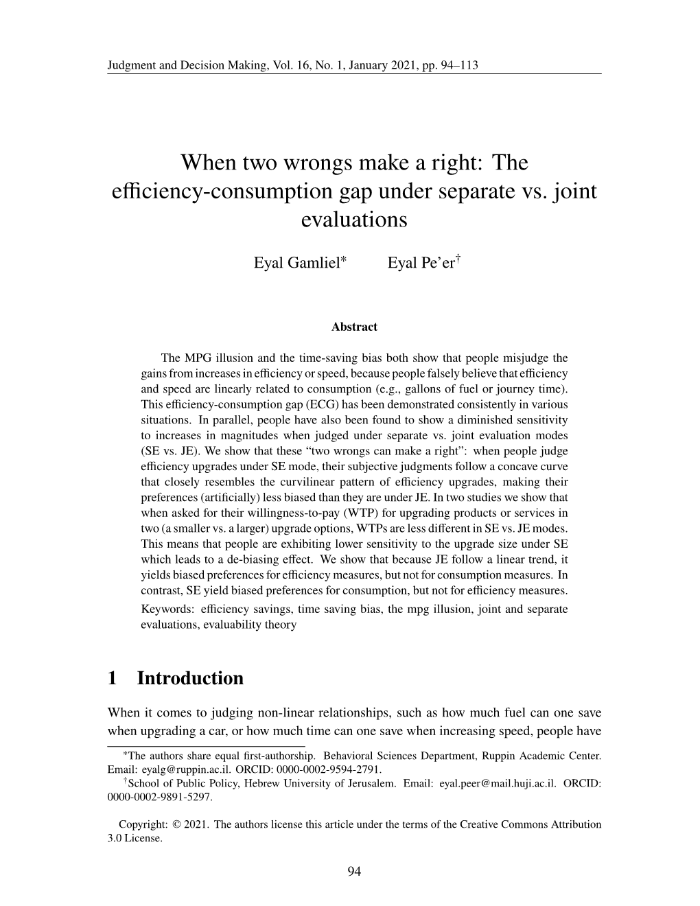 The Efficiency-Consumption Gap Under Separate Vs. Joint Evaluations