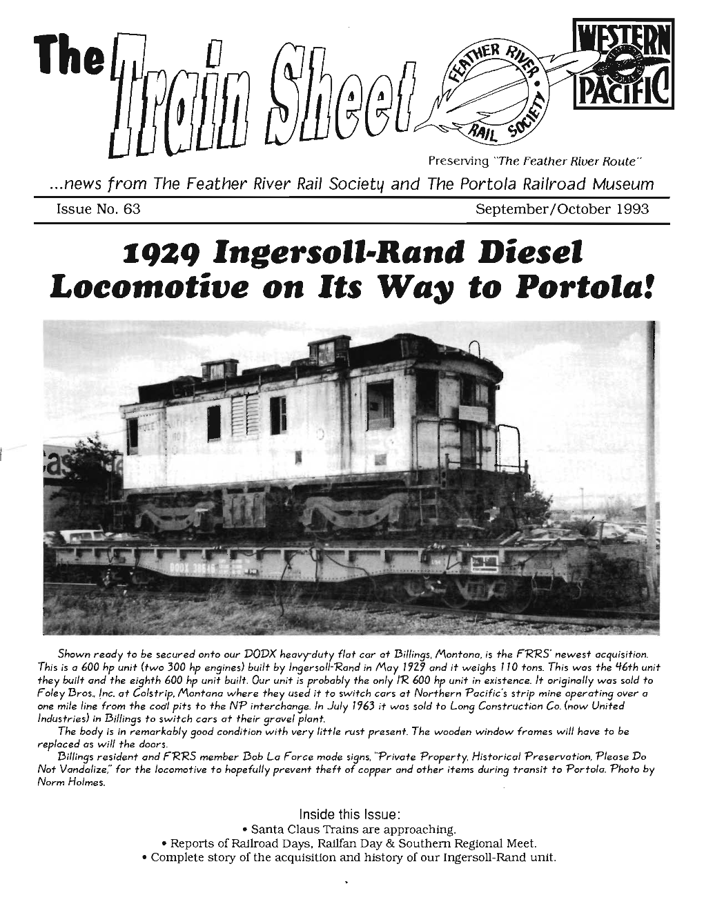 1929 Ingersoll-Rand Diesel Locomotive on Its W A~ to Portola!